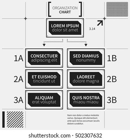 Organization chart template with geometric elements on white background. Useful for science and business presentations.