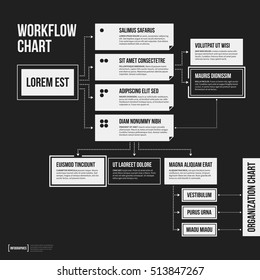 Organization chart template with geometric elements on black background. Useful for science and business presentations.