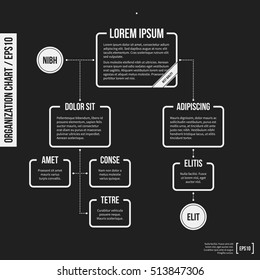 Organization chart template with geometric elements on black background. Useful for science and business presentations.