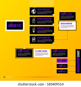 Organization chart template on bright yellow background. EPS10