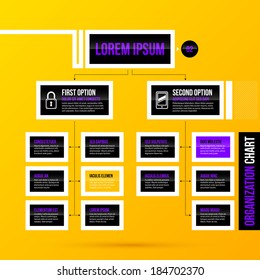 Organization chart template on bright yellow background. EPS10