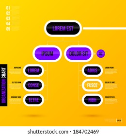 Organization chart template on bright yellow background. EPS10