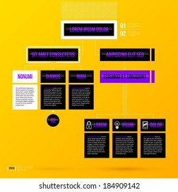 Organization chart template on bright yellow background in modern corporate style. EPS10