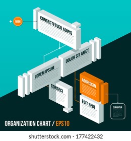 Organization chart template on turquoise background. EPS10.