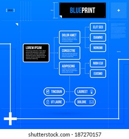 Organization Chart Template With Rectangle Elements In Blueprint Style. EPS10