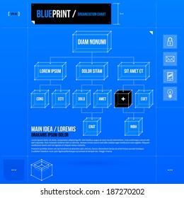 Organization Chart Template With Rectangle Elements In Blueprint Style. EPS10