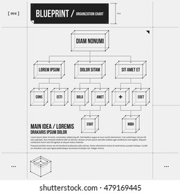 Organization chart template with rectangle elements in draft style. EPS10