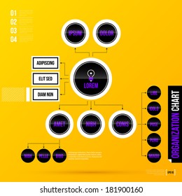 Organization chart template with round elements on bright yellow background. EPS10