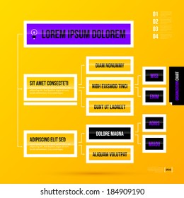 Organization chart template with transparent elements on bright yellow background in modern corporate style. EPS10