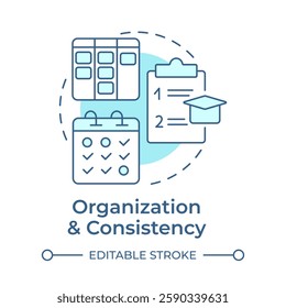 Organization and consistency soft blue concept icon. Task list, schedule. Compliance, checklist. Round shape line illustration. Abstract idea. Graphic design. Easy to use in infographic