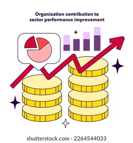 Organization contribution to sector performance improvement as a KPI for HR specialist. Indicator to measure personnel manager efficiency. Flat vector illustration