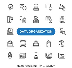 Icono de datos de la organización, equipo del proyecto. Gestión de proyectos. Estructura del equipo. Recopilación de iconos de datos organizativos