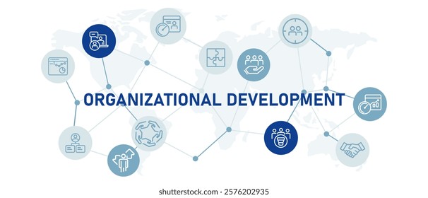 Organization Development icon set workplace planning job management enhancement employment system work transformation design outline collection