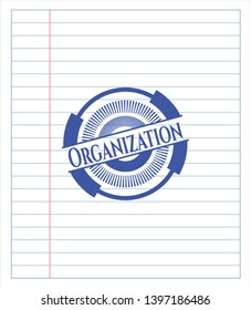 Organization emblem with pen effect. Blue ink. Vector Illustration. Detailed.
