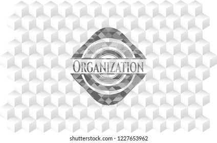 Organization grey emblem with cube white background