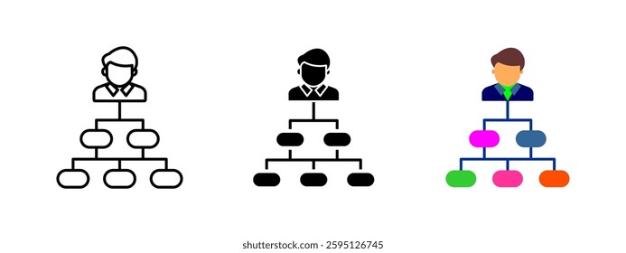 Organization hierarchy icon. Business structure chart with leadership and workflow levels. Symbol of management, corporate roles and team coordination. Professional system concept vector illustration.