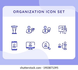 organization icon icons set collection collections package podium speaker candidate magnifier structure white isolated background with outline style