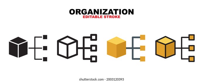 Organization icon set with different styles. Icons designed in filled, outline, flat, glyph and line colored. Editable stroke and pixel perfect. Can be used for web, mobile, ui and more.