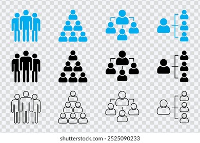 "Organization icon set with hierarchy, teamwork, leadership, and collaboration symbols."