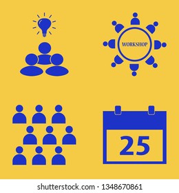 organization icon set with workshop, calendar and group idea vector illustration