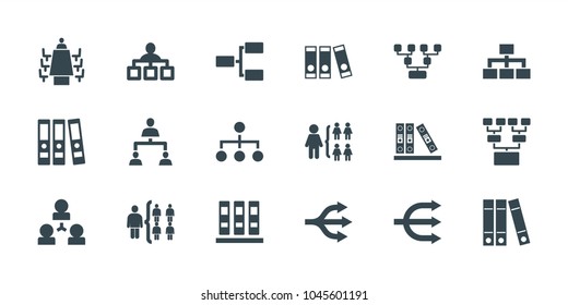 Organization icons. set of 18 editable filled organization icons: structure, binder, family structure