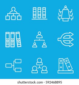 organization icons set. Set of 9 organization outline icons such as structure, binder