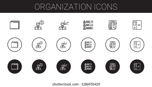 organization icons set. Collection of organization with folder, employee, skills, job search. Editable and scalable organization icons.