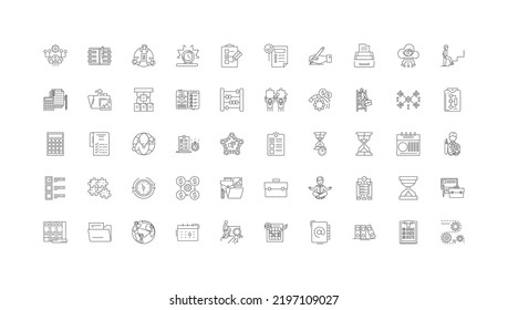 Organization ideas, linear icons, line signs set, vector collection
