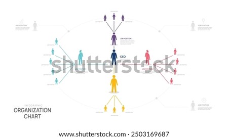 Organization infographic template for network chart with business avatar icons. vector infographic for business company.