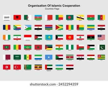 Organización de Países de la Cooperación Islámica - Banderas. Banderas de países islámicos. Un conjunto de 57 países islámicos. Archivo EPS editable.