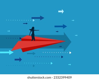 Organization leadership. woman pointing direction on a paper plane