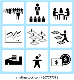organization management, business management and human resource icon set