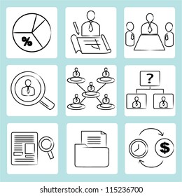 organization management, human resource management, drawing, sketch icon set