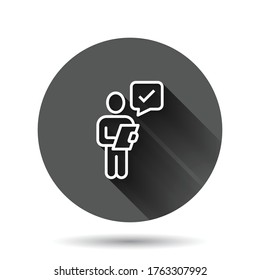 Organization management icon in flat style. People with check mark vector illustration on black round background with long shadow effect. Businessman circle button business concept.