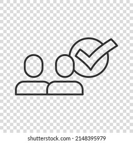 Organization management icon in flat style. People with check mark vector illustration on white isolated background. Businessman business concept.