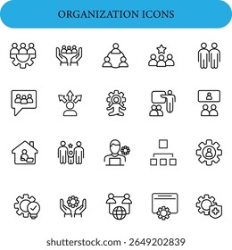 Organization management set of web icons in line style. 