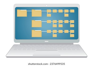 Organization of maps on laptop screen. Isolated. Vector illustration.