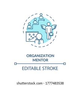 Organization mentor concept icon. Career development assistance, job promotion planning idea thin line illustration. Professional management. Vector isolated outline RGB color drawing. Editable stroke