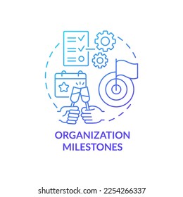 Organisation Meilensteine blaues Farbverlauf-Symbol. Firmenjubiläum. Art der Firmenereignisse abstrakte Idee dünne Linie Illustration. Einzeln Umrisszeichnung. Myriad Pro-Fett-Schriftart verwendet