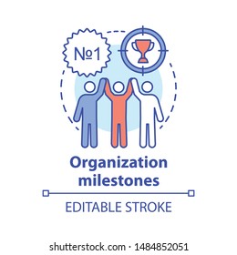 Organization milestones celebrating concept icon. Company goals, aspirations and achievements idea thin line illustration. Best result, champion. Vector isolated outline drawing. Editable stroke