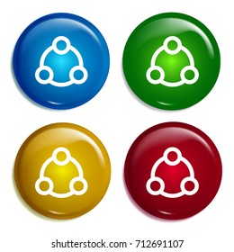Organization multi color gradient glossy badge icon set. Realistic shiny badge icon or logo mockup