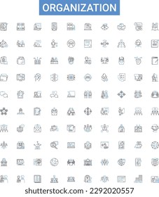 Organization outline icons collection. Organize, Structure, Entity, Group, Network, Order, Unit vector illustration set. Array, Council, Congregation line signs