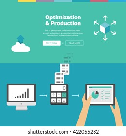 Organization & Production. Website banners collection with flat design illustration.