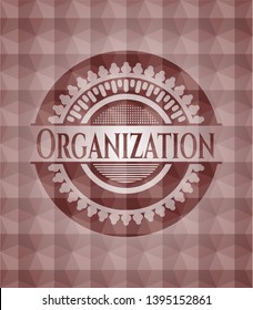 Organization red seamless emblem with geometric pattern.