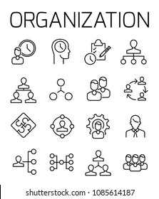Organization related vector icon set. Well-crafted sign in thin line style with editable stroke. Vector symbols isolated on a white background. Simple pictograms.