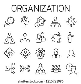 Organization related vector icon set. Well-crafted sign in thin line style with editable stroke. Vector symbols isolated on a white background. Simple pictograms.