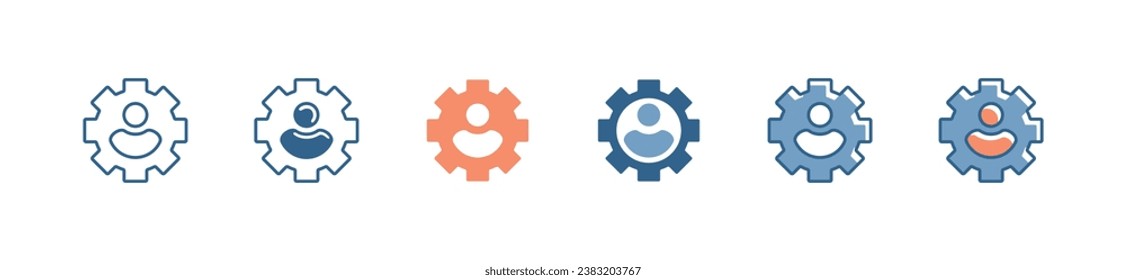 Organization resource management gear icon set vector teamwork structure employee development control symbol illustration cogwheel business element design