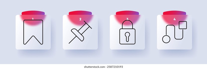 Organization set icon. Bookmark, pin, lock, flowchart, security, access, note, diagram, process, favorite, save, password, privacy, connection, UI, plan