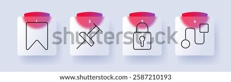 Organization set icon. Bookmark, pin, lock, flowchart, security, access, note, diagram, process, favorite, save, password, privacy, connection, UI, plan