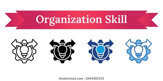 Organization Skill - Multi Style - Lightbulb within gear and arrows, showing structured thinking, problem-solving, and strategic planning